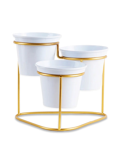 Homesake® Gold and White Metal Triple Planter ,Pot for Succulents, Cactus & Small Plants - Minimalistic Design for Desk Window Modern Kitchen