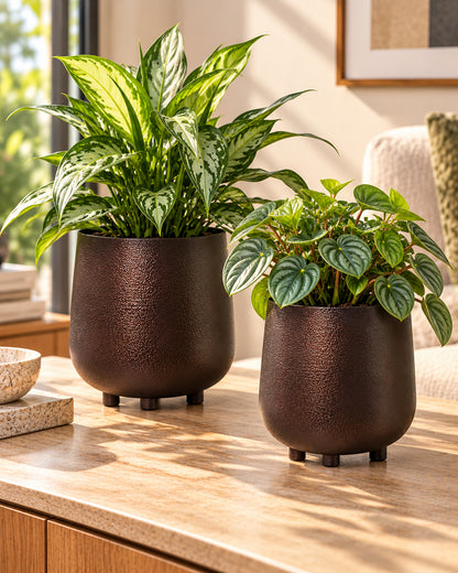 Homesake® Metal Flower Pots Planter DistressToned Garden Planters, 7.5/7 Inch Indoor Round Plant Containers, Pack 2 Cactus Greens Pots with Drainage Hole