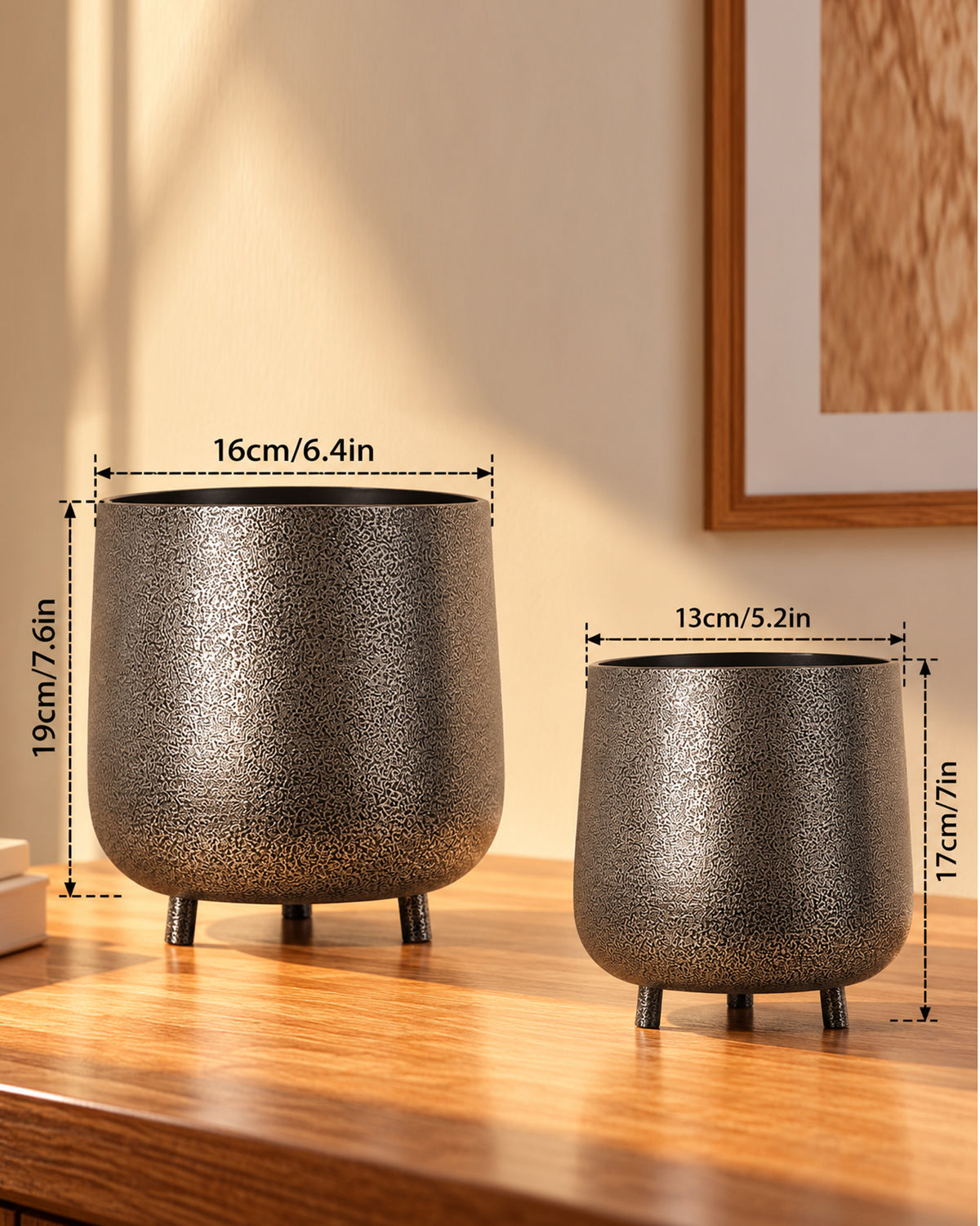 Homesake® Metal Flower Pots Planter DistressToned Garden Planters, 7.5/7 Inch Indoor Round Plant Containers, Pack 2 Cactus Greens Pots with Drainage Hole
