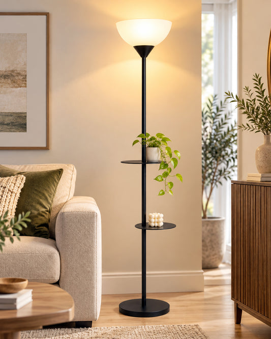 Homesake® Sky Dome Standing Lamps with Acrylic Shade | Modern Floor Lamp for Living Room, Bedrooms, Corner Lamp for Living Room | Standing Lamp (Duo Shelf)