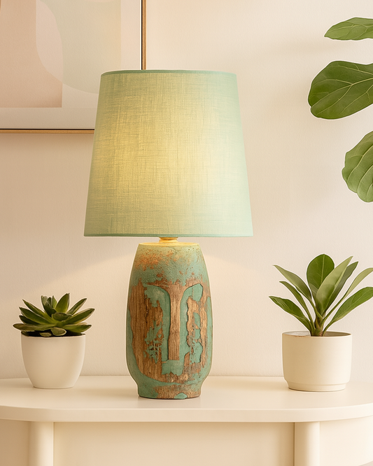 Small Table Lamp for Bedroom Living Room Simple Retro Wood Grain Farmhouse Bedside Lamps Suitable for Nightstand, Gift, Teardrop