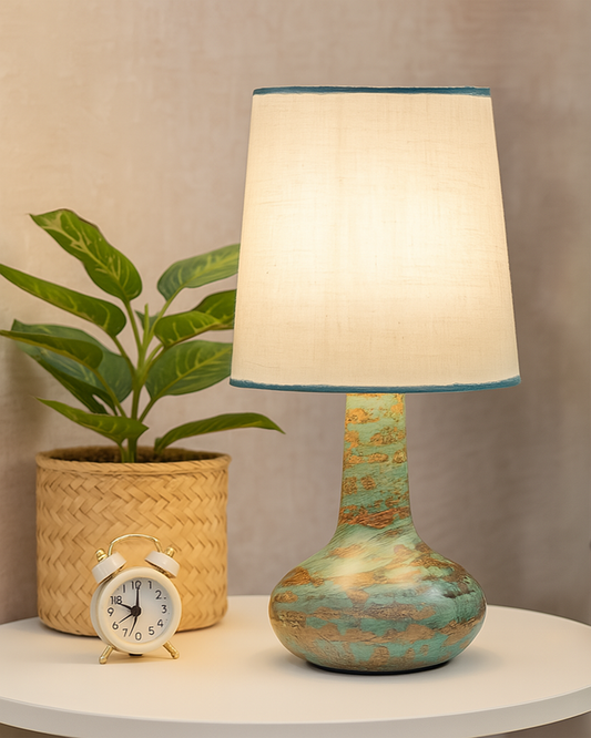 Small Table Lamp for Bedroom Living Room Simple Retro Wood Grain Farmhouse Bedside Lamps Suitable for Nightstand, Gift, Teardrop