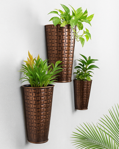 Set of 3 Vintage Flower Vases Metal Flower Bucket Country House Style Flower Pot Garden Table Decoration for Home Office Living Room Wedding Decoration