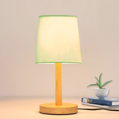 Pinewood Table Lamps for Nightstand, Fabric Linen Lampshade Desk Lamp, Morden Minimalist Bedside Lamps, Bedroom Nightstand Lamp Living Room,Kids Room