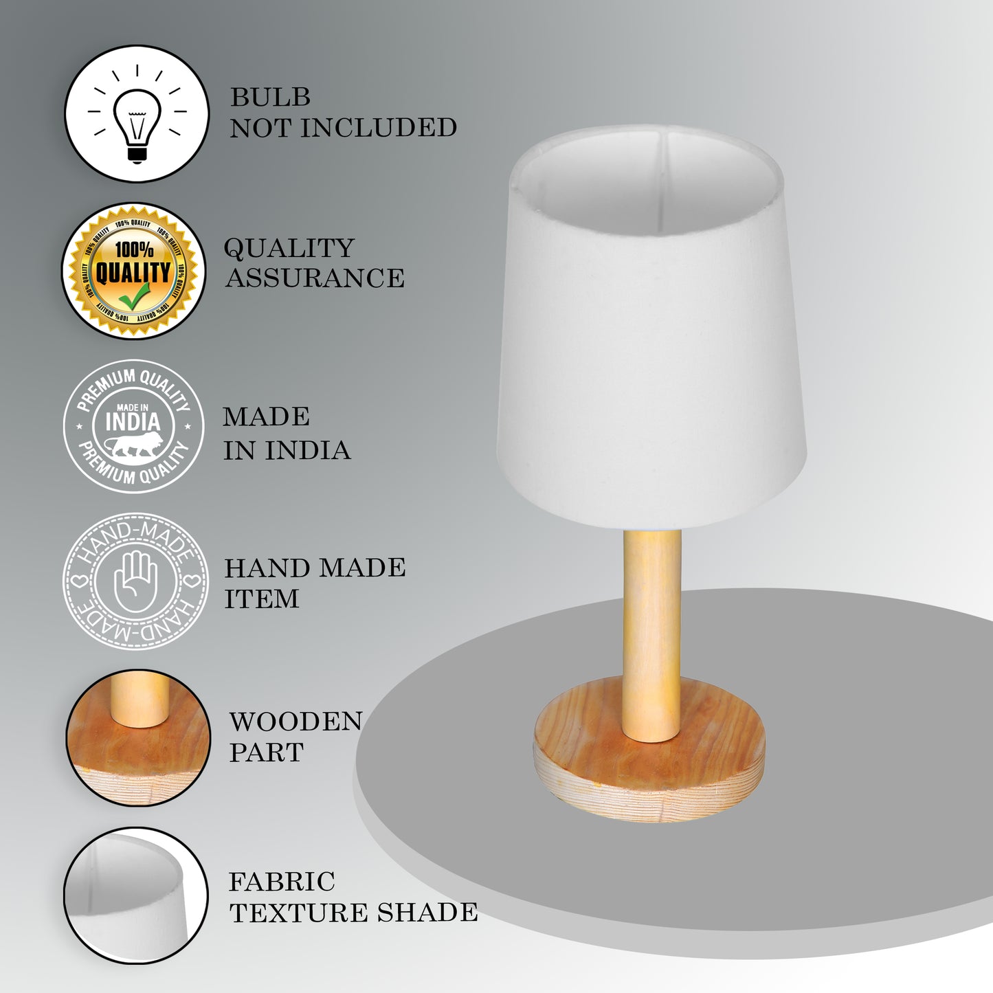 Pinewood Table Lamps for Nightstand, Fabric Linen Lampshade Desk Lamp, Morden Minimalist Bedside Lamps, Bedroom Nightstand Lamp Living Room,Kids Room