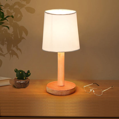 Pinewood Table Lamps for Nightstand, Fabric Linen Lampshade Desk Lamp, Morden Minimalist Bedside Lamps, Bedroom Nightstand Lamp Living Room,Kids Room