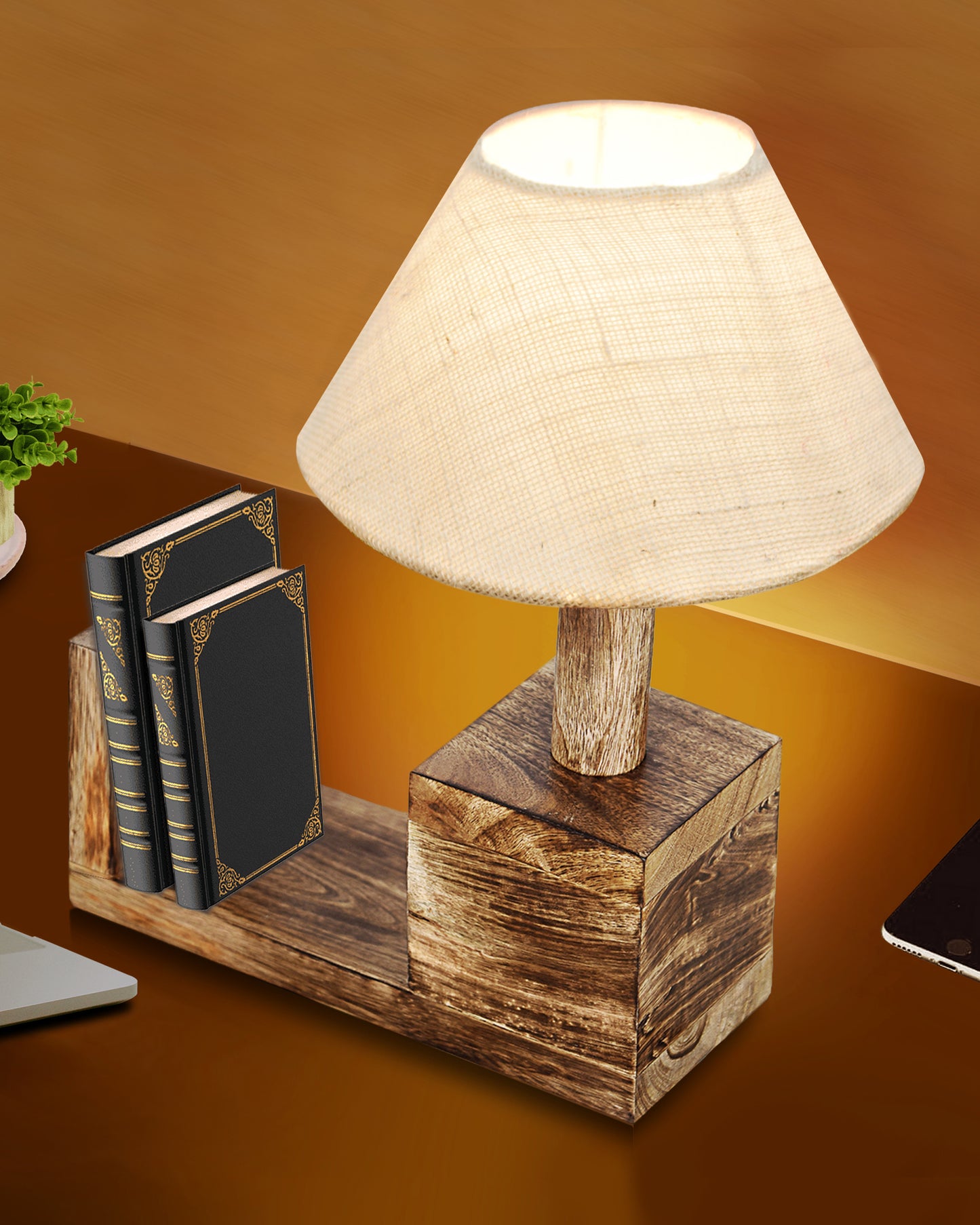 Rustic Book Shelf Table Lamp Bedside Antique Desk Lamps for Living Bedroom Study Night Desk Lamp E27 Holder, Fabric Shade