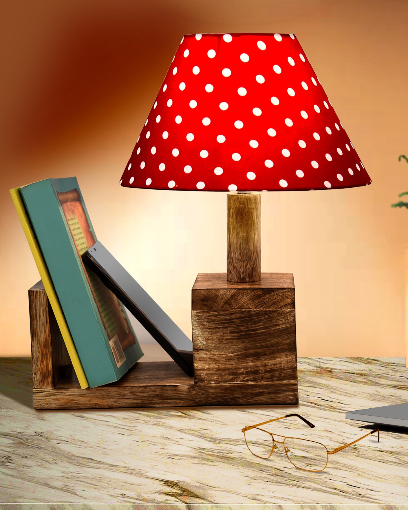 Rustic Book Shelf Table Lamp Bedside Antique Desk Lamps for Living Bedroom Study Night Desk Lamp E27 Holder, Fabric Shade