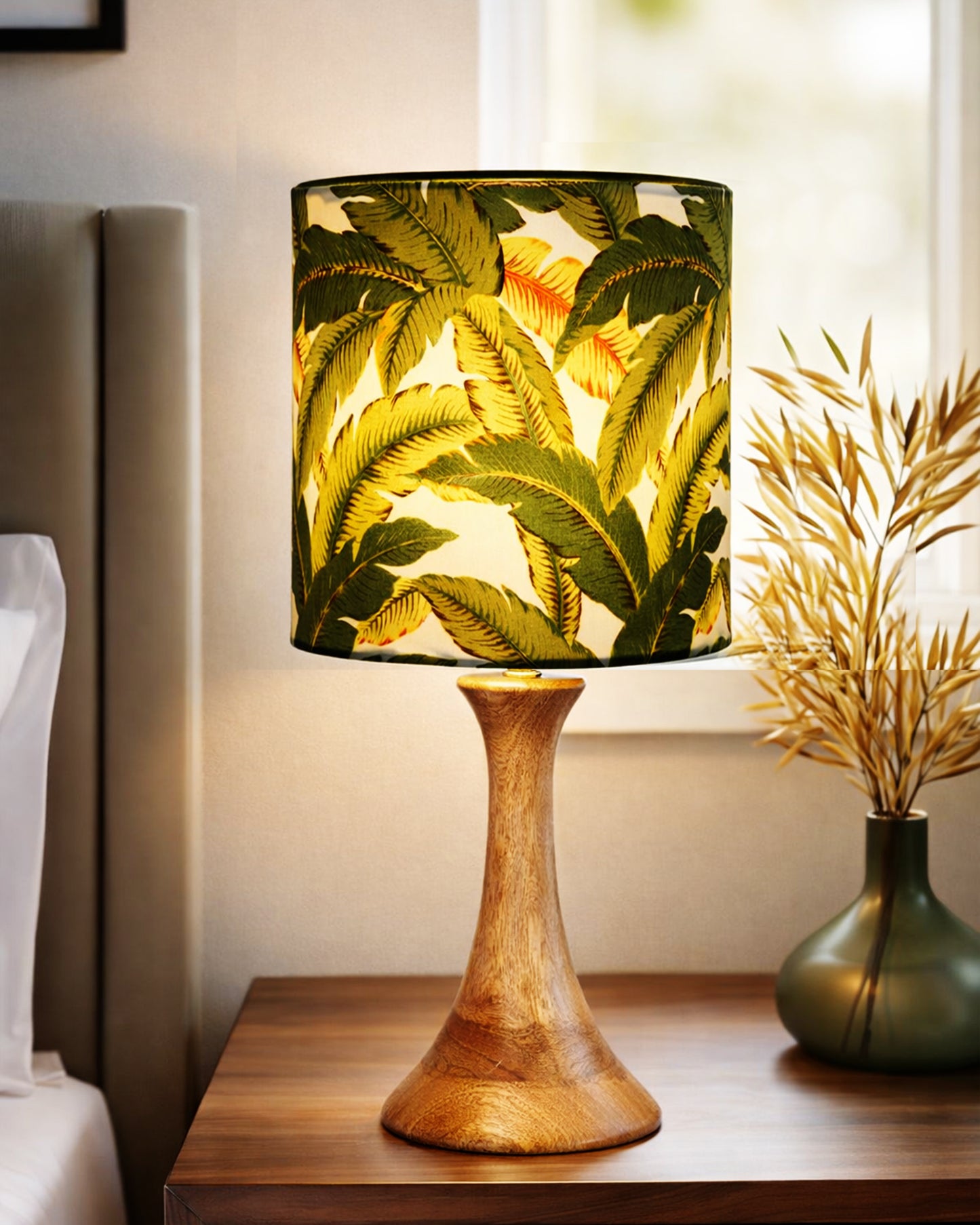 Rustic Sandbox Table Lamp Bedside Wooden Desk Lamps for Living Bedroom Study Night, House warming Diwali Gift, Fabric Shade