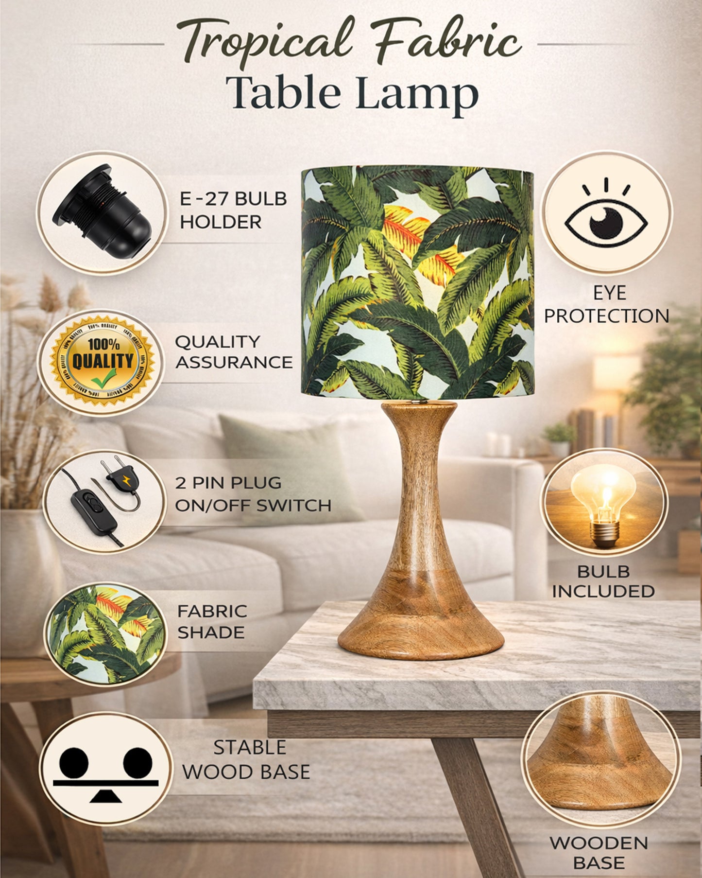 Rustic Sandbox Table Lamp Bedside Wooden Desk Lamps for Living Bedroom Study Night, House warming Diwali Gift, Fabric Shade