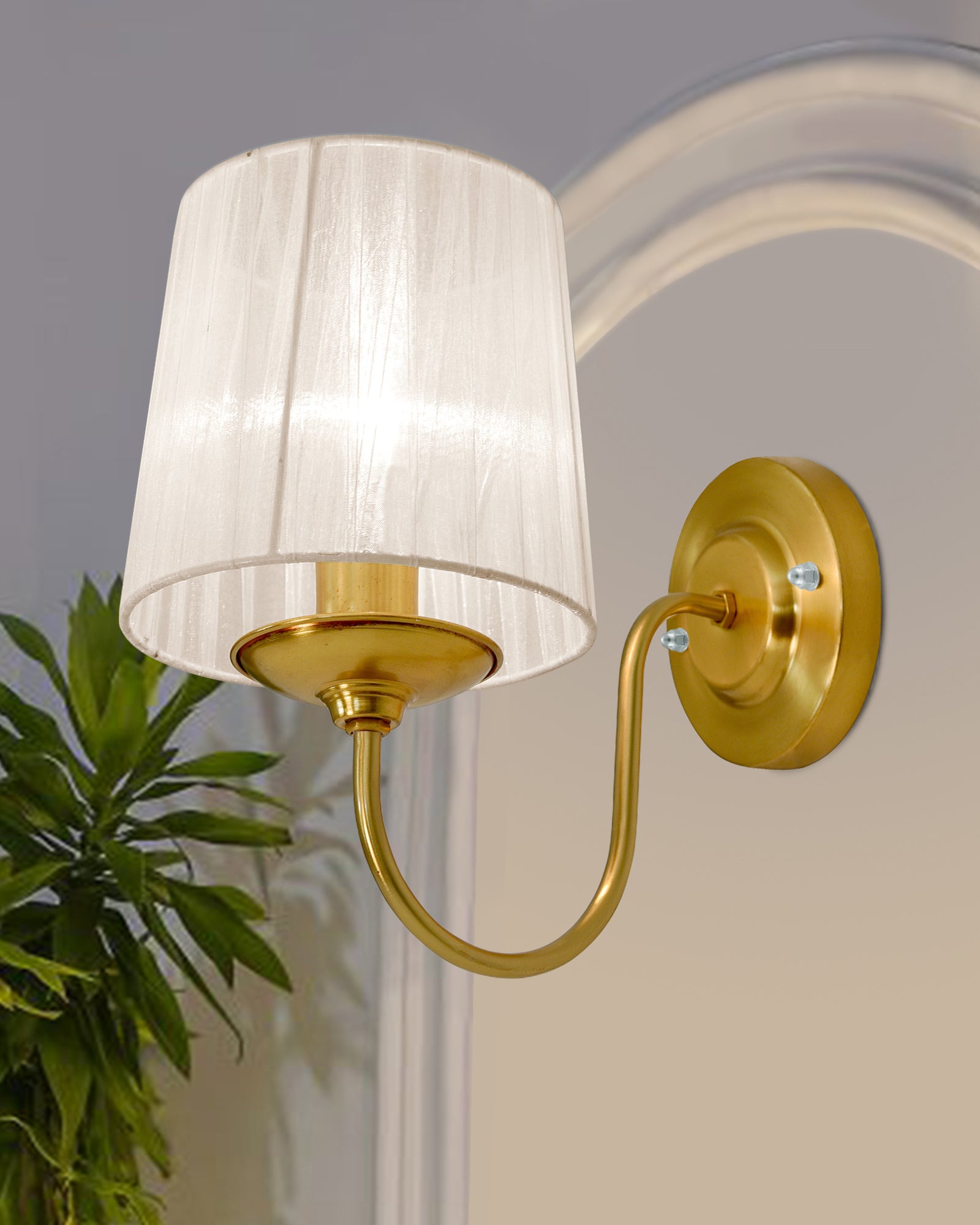 Antique Brass Wall Sconces Lighting Fixture, E27 Industrial Vintage Gold  Wall Light Lamp Bathroom Decor for Bedroom Living Room, Sheen Fabric Shade, 