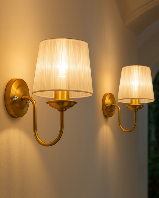 Antique Brass Wall Sconces Lighting Fixture, E27 Industrial Vintage Gold Wall Light Lamp Bathroom Decor for Bedroom Living Room, Sheen Fabric Shade, Brass