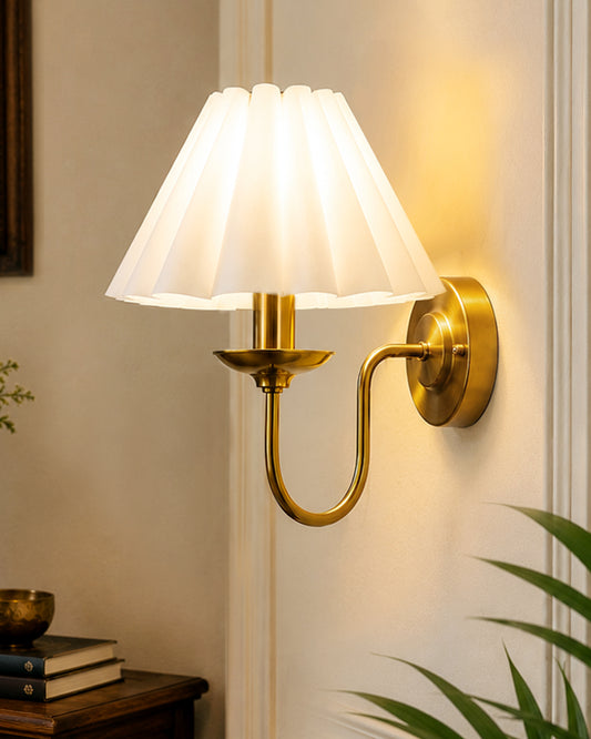 Homesake® Antique Brass Wall Sconces Lighting Fixture, E27 Industrial Vintage Gold Wall Light Lamp Bathroom Decor for Bedroom Living Room, Fabric Shade, Golden