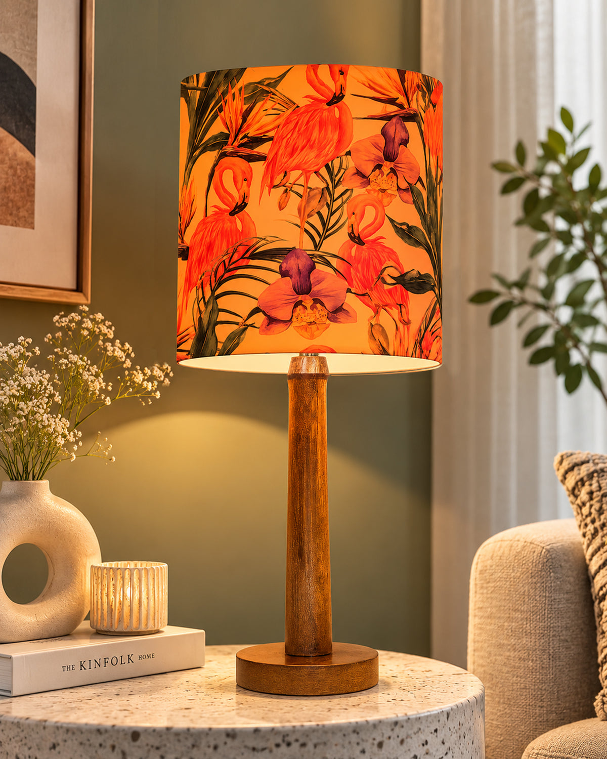 Modern Table Lamp, Wooden Base Modern Fabric Lampshade for Home Office Cafe Restaurant, Nordic Stick,