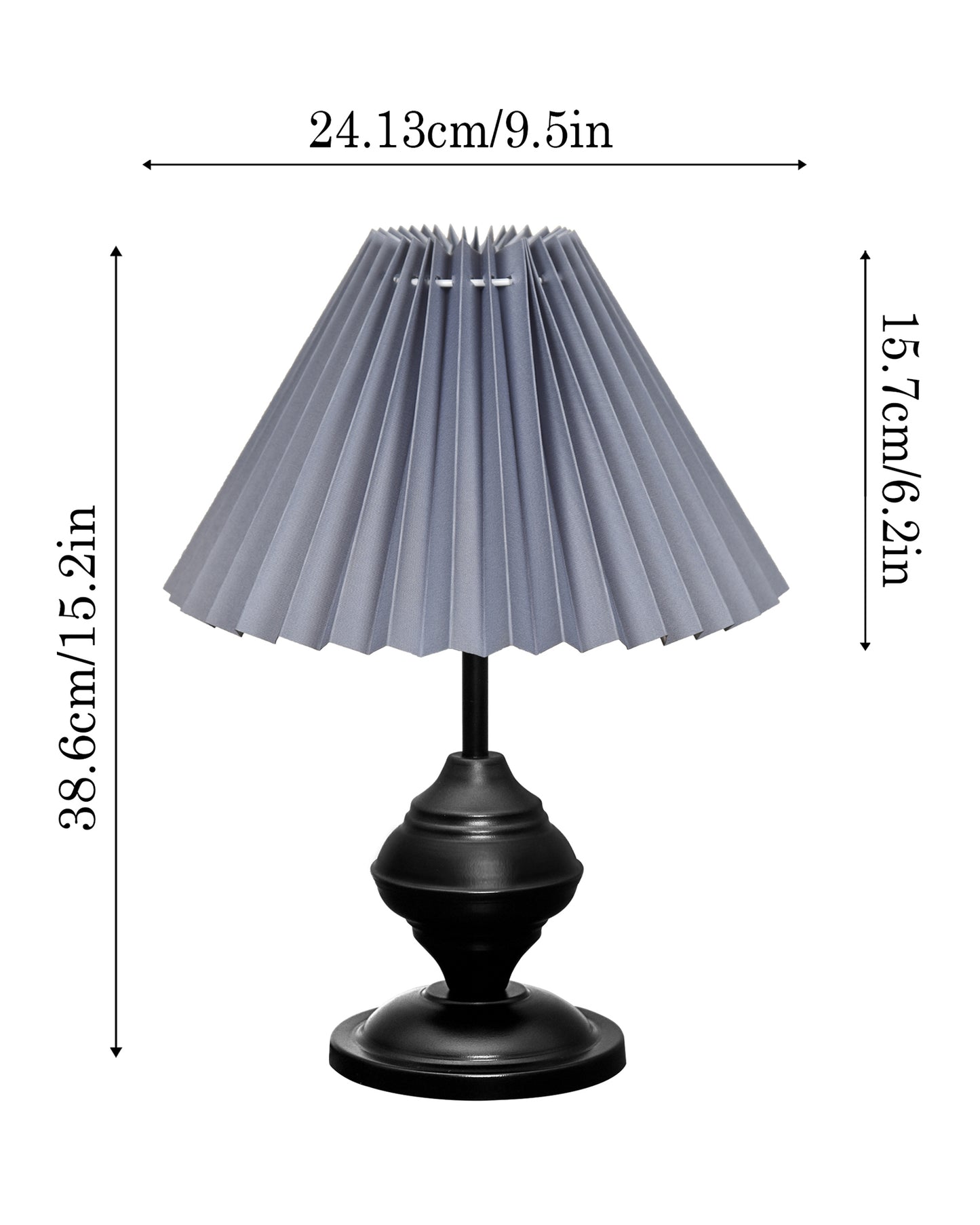 Bedside Black Metal Table Lamp with Fabric Shade, E27 holder, Urn, Pleated Shade