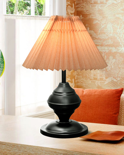 Bedside Black Metal Table Lamp with Fabric Shade, E27 holder, Urn, Pleated Shade