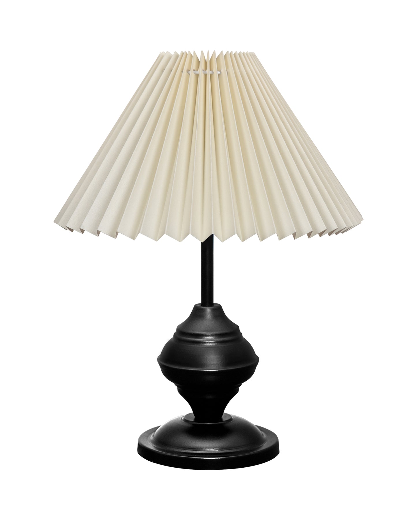 Bedside Black Metal Table Lamp with Fabric Shade, E27 holder, Urn, Pleated Shade