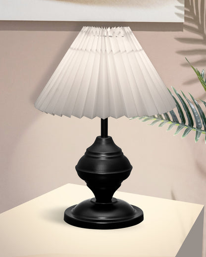 Bedside Black Metal Table Lamp with Fabric Shade, E27 holder, Urn, Pleated Shade