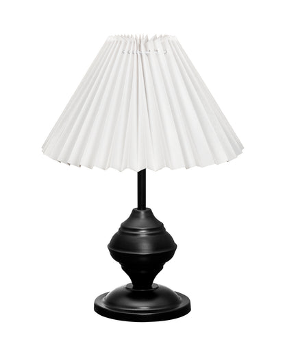 Bedside Black Metal Table Lamp with Fabric Shade, E27 holder, Urn, Pleated Shade