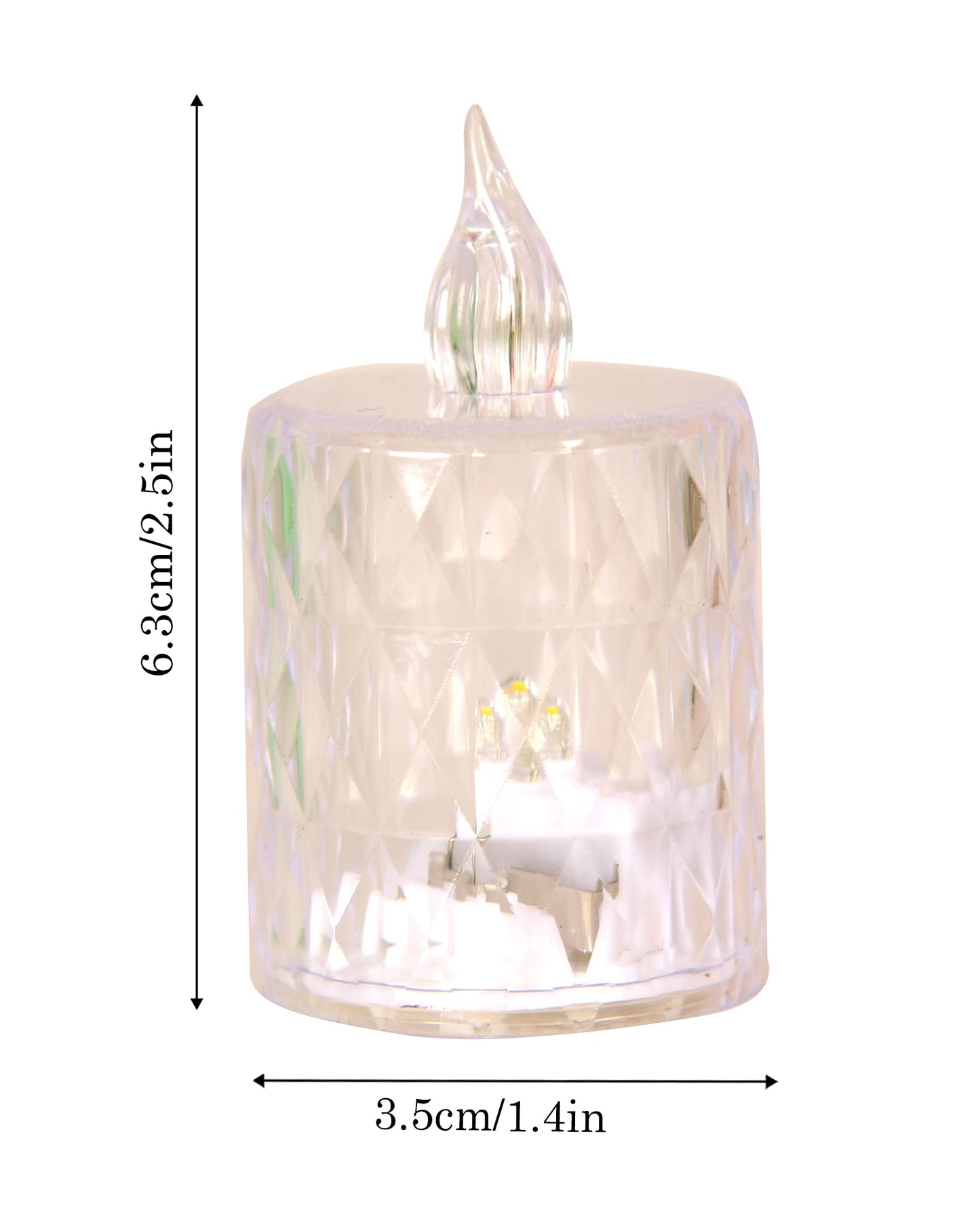 Flameless Crystal Candle, Diamond-Shape Candle, 6 Pieces Tea Lights, Warm White, for Weddings, Tables, Diwali, Christmas (1.5" 3.1")