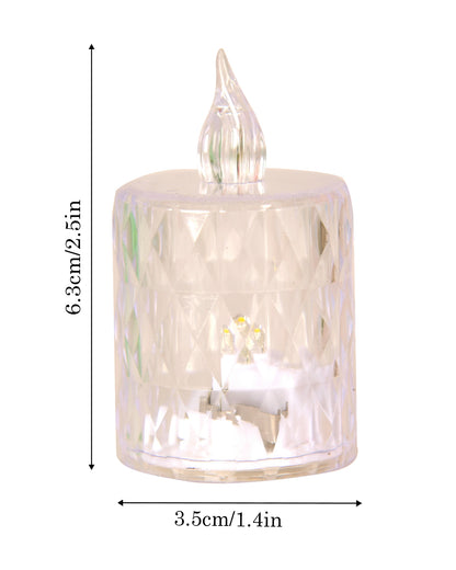 Flameless Crystal Candle, Diamond-Shape Candle, 6 Pieces Tea Lights, Warm White, for Weddings, Tables, Diwali, Christmas (1.5" 3.1")