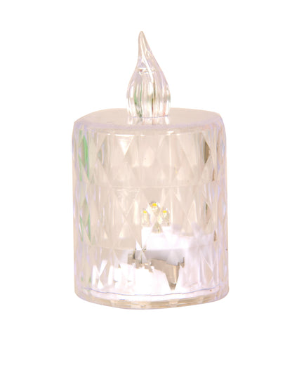 Flameless Crystal Candle, Diamond-Shape Candle, 6 Pieces Tea Lights, Warm White, for Weddings, Tables, Diwali, Christmas (1.5" 3.1")
