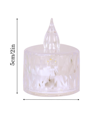 Flameless Crystal Candle, Diamond-Shape Candle, 6 Pieces Tea Lights, Warm White, for Weddings, Tables, Diwali, Christmas (1.5" 3.1")