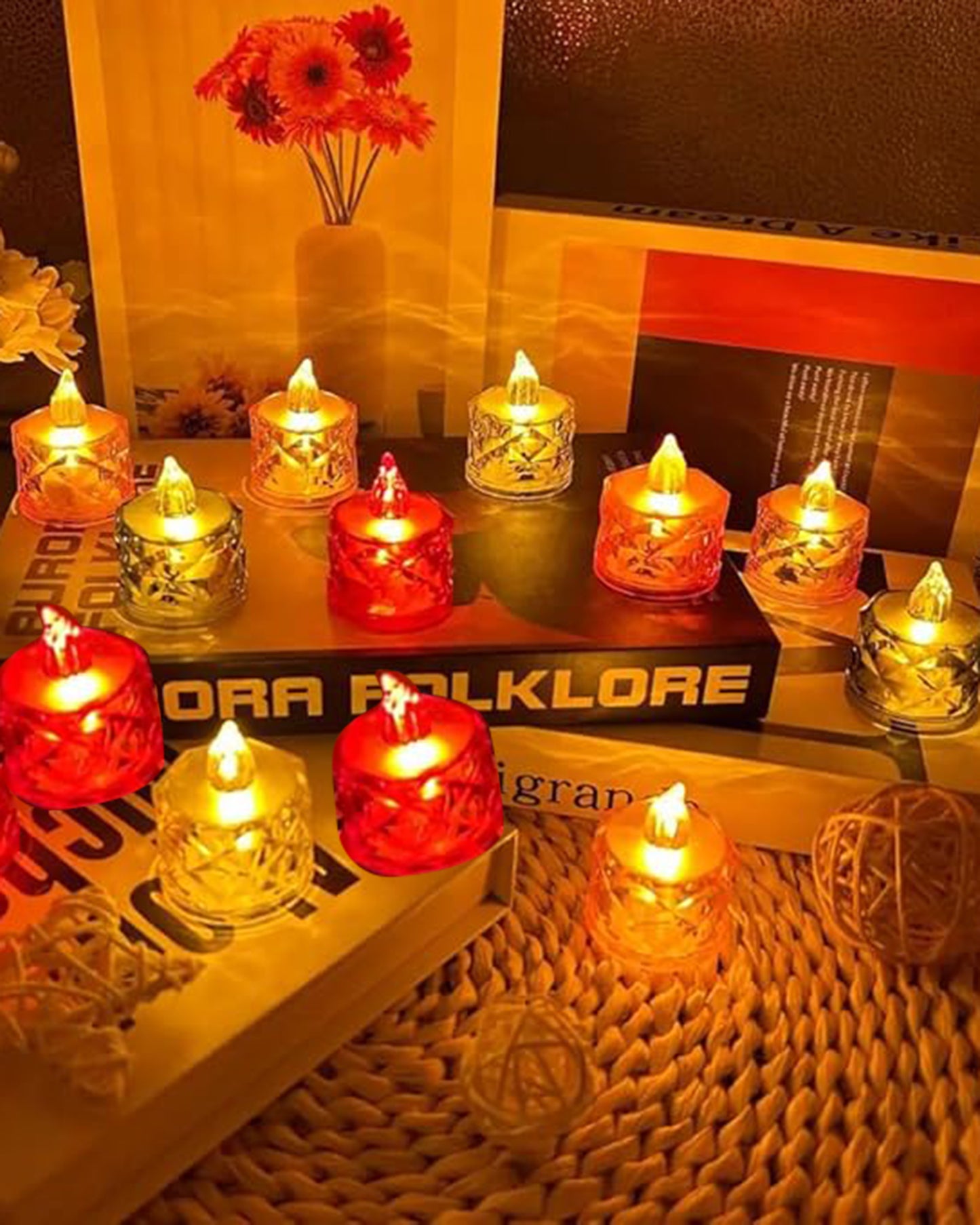 Flameless Crystal Candle, Diamond-Shape Candle, 6 Pieces Tea Lights, Warm White, for Weddings, Tables, Diwali, Christmas (1.5" 3.1")