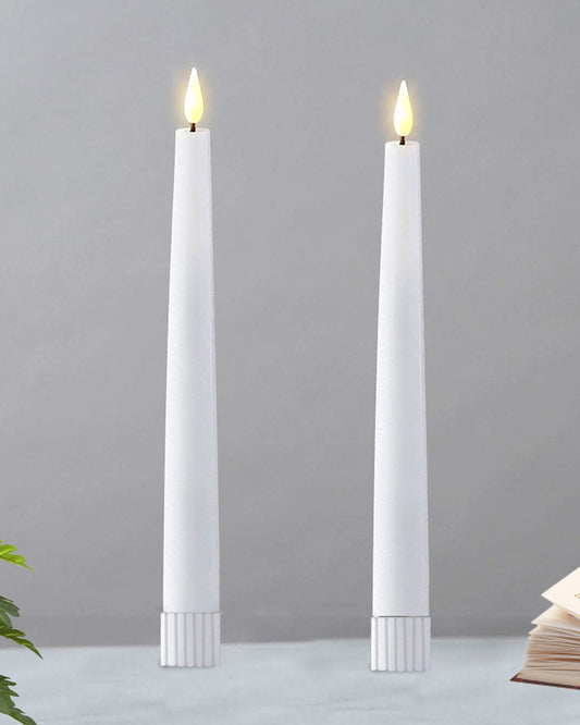 Flameless Taper Candles - 11" Flickering LED Candlesticks, Electric Candles for Home Diwali Wedding Parties Holiday Decor, White, set of 2 & 6