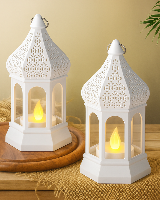 2 pcs Flameless and Smokeless Acrylic Antique LED Lantern Hurricane Lamp and Wall Hanging Led Candle Light for Home,Living Room for Diwali Decorations, T-Light lantern, Black