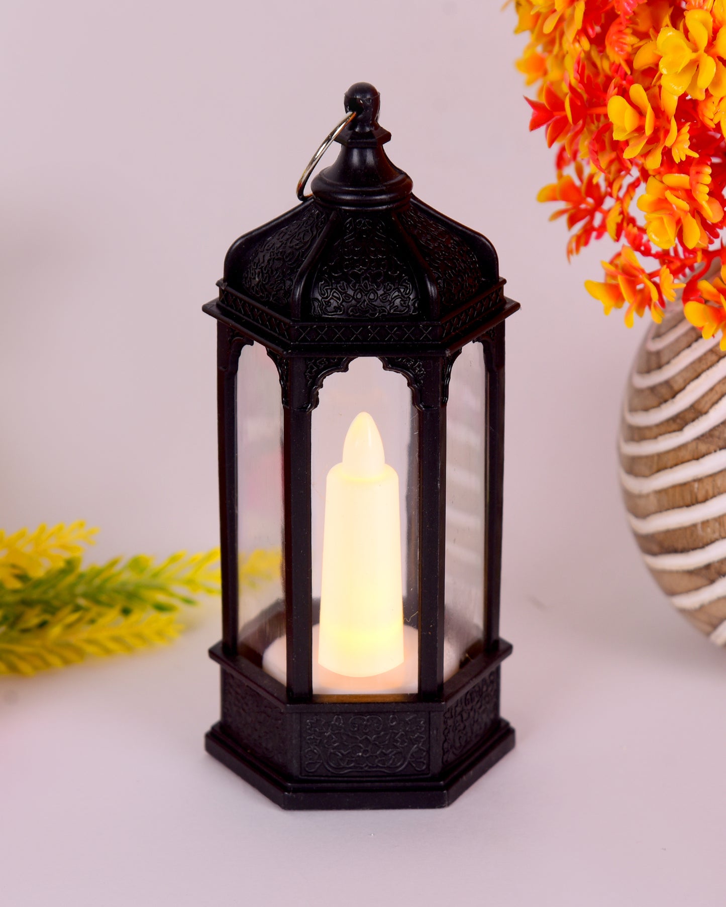 2 pcs Flameless and Smokeless Acrylic Antique LED Lantern Hurricane Lamp and Wall Hanging Led Candle Light for Home,Living Room for Diwali Decorations, Candle lantern, Black
