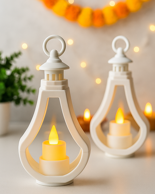 2 pcs Flameless and Smokeless Acrylic Antique LED Lantern Hurricane Lamp and Wall Hanging Led Candle Light for Home,Living Room for Diwali Decorations, Drop lantern, Black