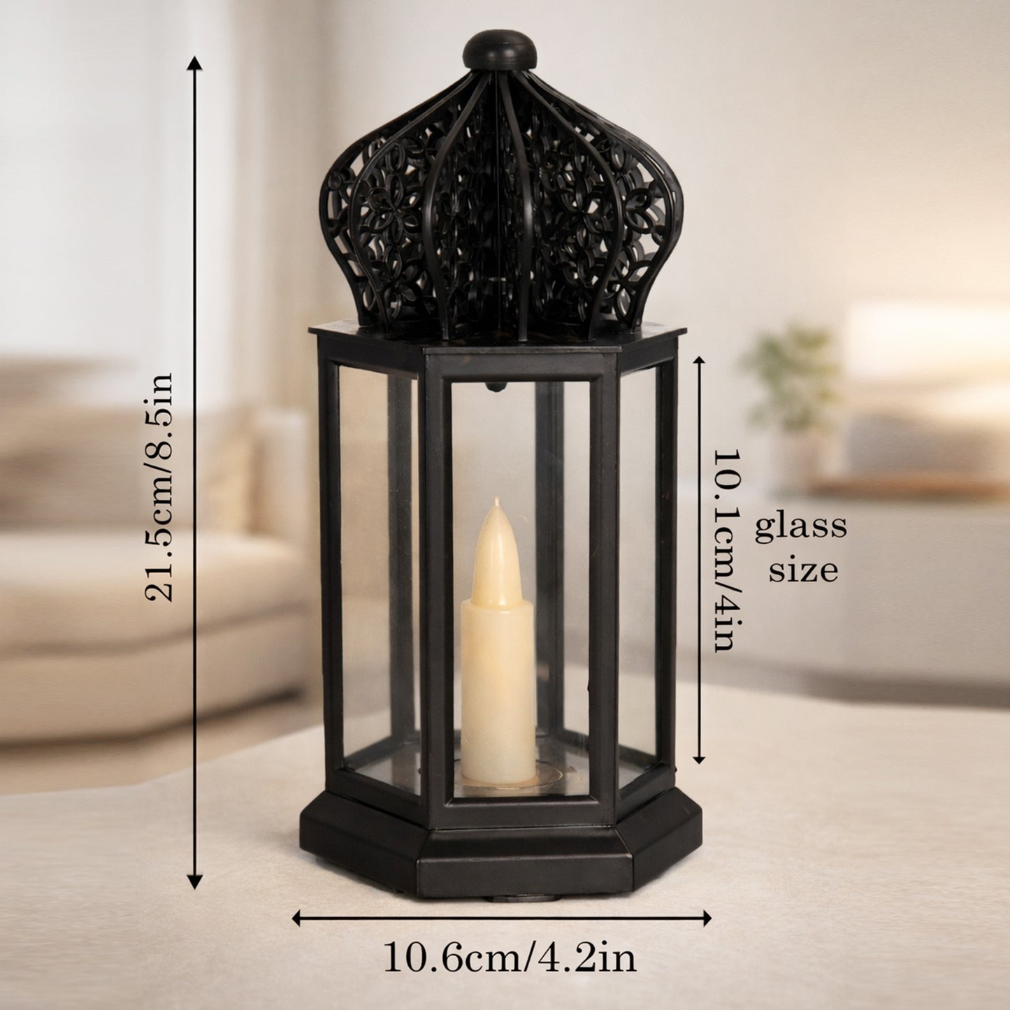 Homesake® Antique LED Candle Hurricane Lamp, 1 Pc Flameless and Smokeless Acrylic, Wall Hanging for Home, Living Room Corner, Bedroom, Wall Decor, Ramadan Decorations, Arabian Nights, Black