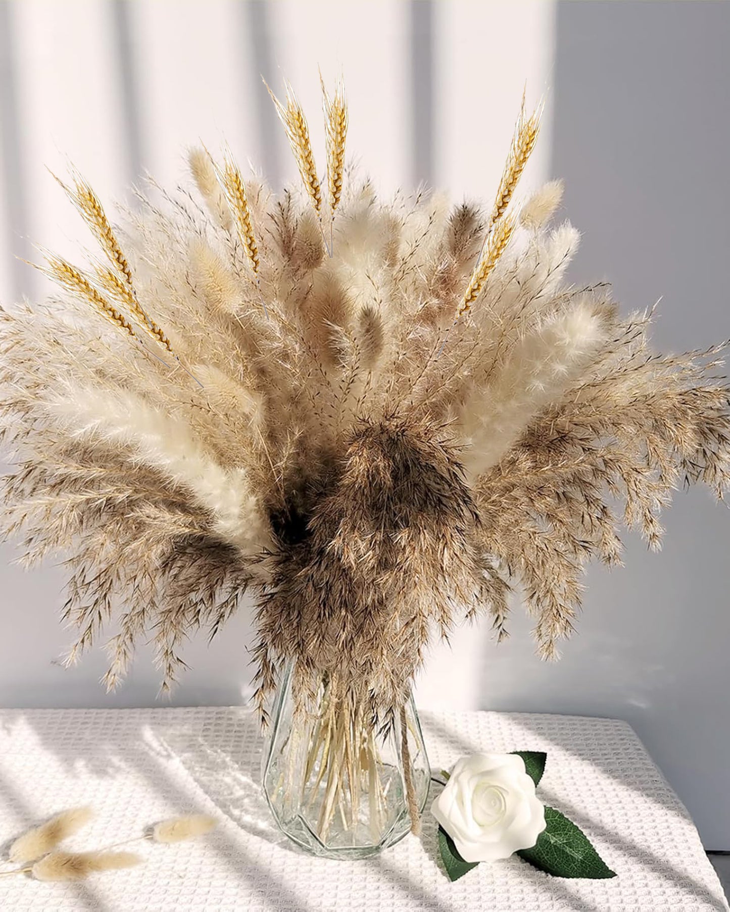 Mixed Dried Pampas Natural Grass Decor DIY Boho Natural Dried Flowers Eucalyptus Decor Dry Dried Plants Bouquet for Vase Home Floral Arrangements Decorations for Home Wedding 50, 70 & 100, Pcs