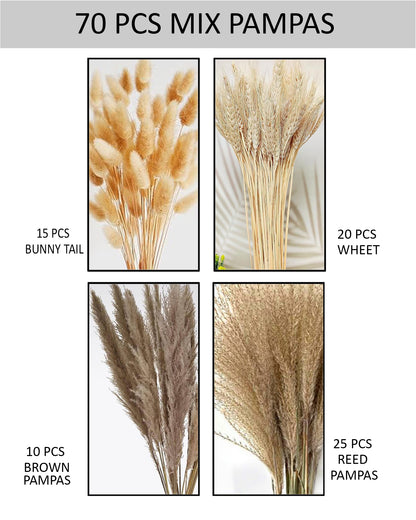 Mixed Dried Pampas Natural Grass Decor DIY Boho Natural Dried Flowers Eucalyptus Decor Dry Dried Plants Bouquet for Vase Home Floral Arrangements Decorations for Home Wedding 50, 70 & 100, Pcs