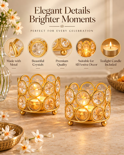 Crystal Tealight Candle Holder Votives Bowl Candle Holders for Home Decoration, Diya Diwali Decoration Lights Centerpieces for Wedding Home Party Table Decoration, Gold, Pack of 6 & 10