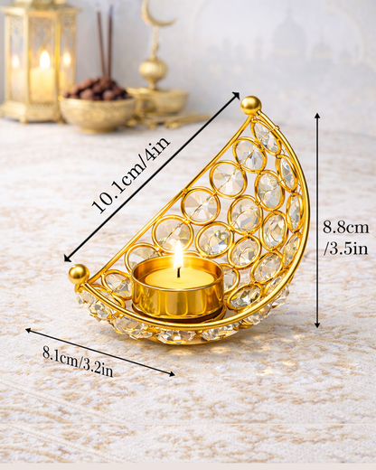 Homesake® Crystal Handcrafted Moon Shaped Tea Light Candle Holder for Home Décor Table Top Living Room for Wedding & Festive Decoration, Ramadan Decoration Eid Home, Gifts Items