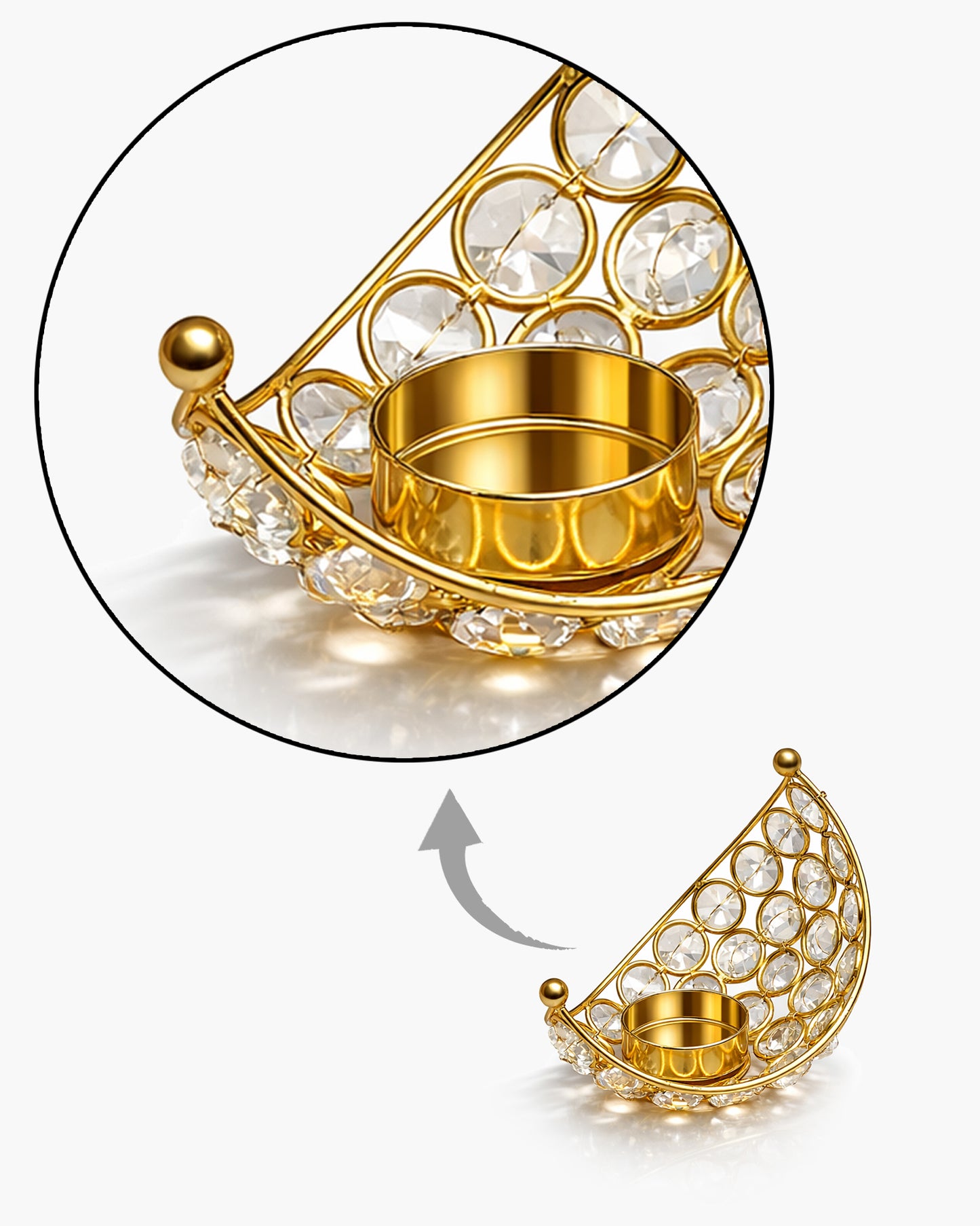 Homesake® Crystal Handcrafted Moon Shaped Tea Light Candle Holder for Home Décor Table Top Living Room for Wedding & Festive Decoration, Ramadan Decoration Eid Home, Gifts Items