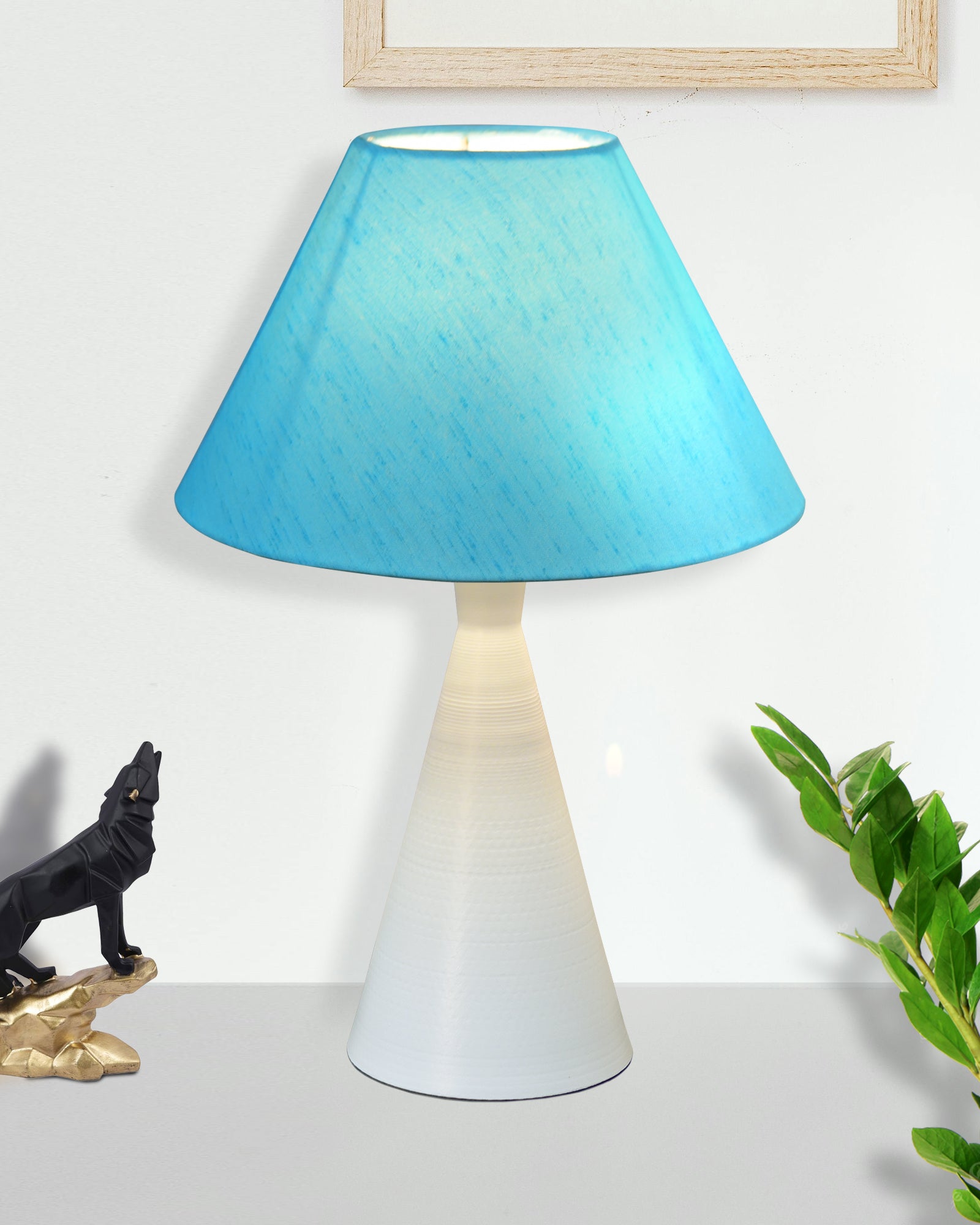 Bedside Table Lamp, Matt Black Metal Modern Lamp with Fabric Shade, Simple Side Lamp for Living Room,Bedroom,Home,Office Working, White Cone,
