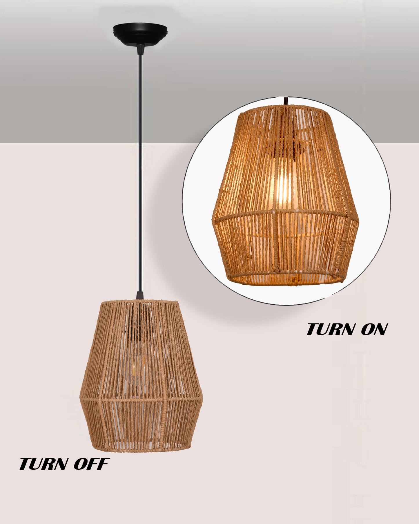 Rattan Light Fixtures Ceiling Light, Handmade Woven Cage Boho Light Fixture 11" Semi Flush Mount Light Fixture Coastal Ceiling Light for Hallway Kitchen Entryway Farmhouse Living Room