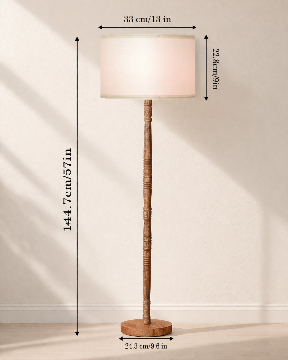 Homesake® Mid Century Modern Floor Lamp for Living Room | Hand turned | Corner Lamp for Living Room, Stand Lamp with Fabric Lampshade for Bedroom, Study Room and Office, (Vine and Flowers)
