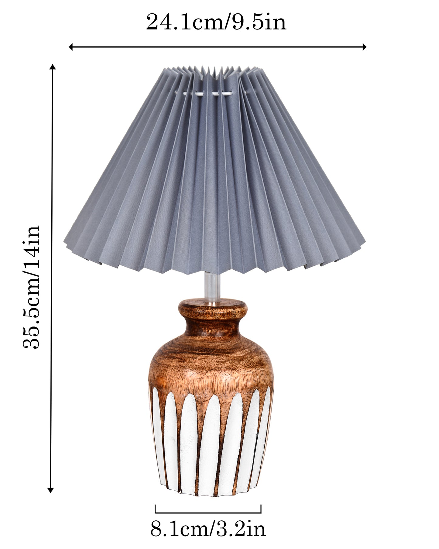 Small Cute Bedside Lamp with Linen Beige Lampshade, Nightstand Lamp for Nursery, Bedroom, Kid Room, Living Room, Light Brown Wooden Base, E27, Ribbed Urn, Pleated Jute
