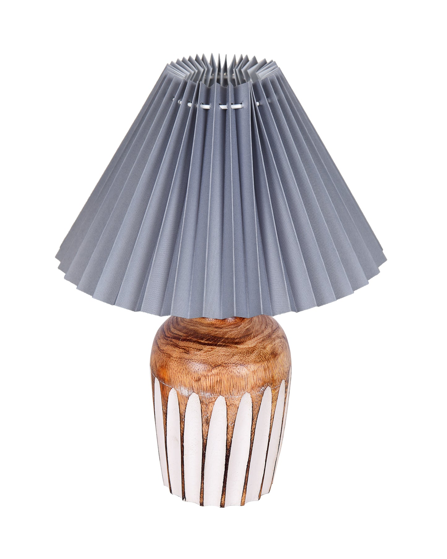 Small Cute Bedside Lamp with Linen Beige Lampshade, Nightstand Lamp for Nursery, Bedroom, Kid Room, Living Room, Light Brown Wooden Base, E27, Ribbed Urn, Pleated Jute