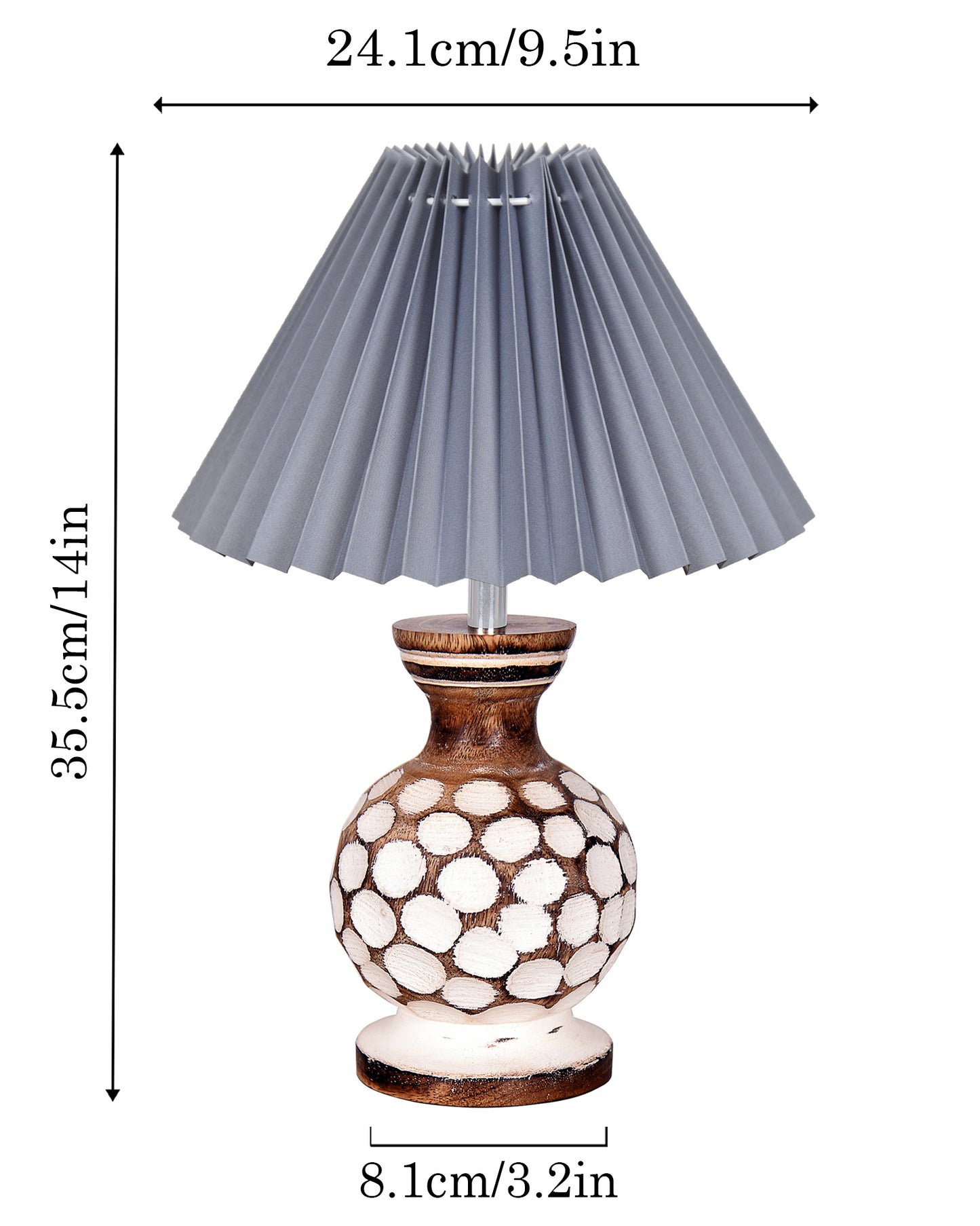 Small Cute Bedside Lamp with Linen Beige Lampshade, Nightstand Lamp for Nursery, Bedroom, Kid Room, Living Room, Light Brown Wooden Base, E27, Carved Ball, Pleated Jute