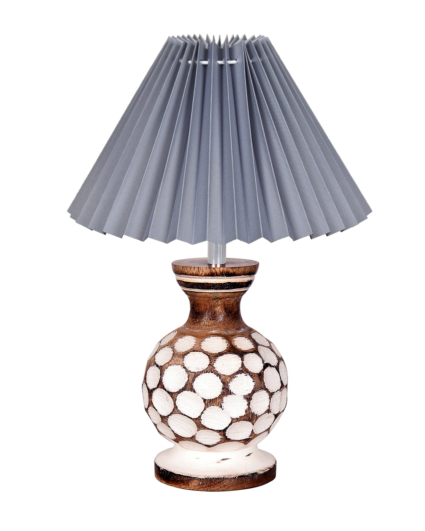 Small Cute Bedside Lamp with Linen Beige Lampshade, Nightstand Lamp for Nursery, Bedroom, Kid Room, Living Room, Light Brown Wooden Base, E27, Carved Ball, Pleated Jute