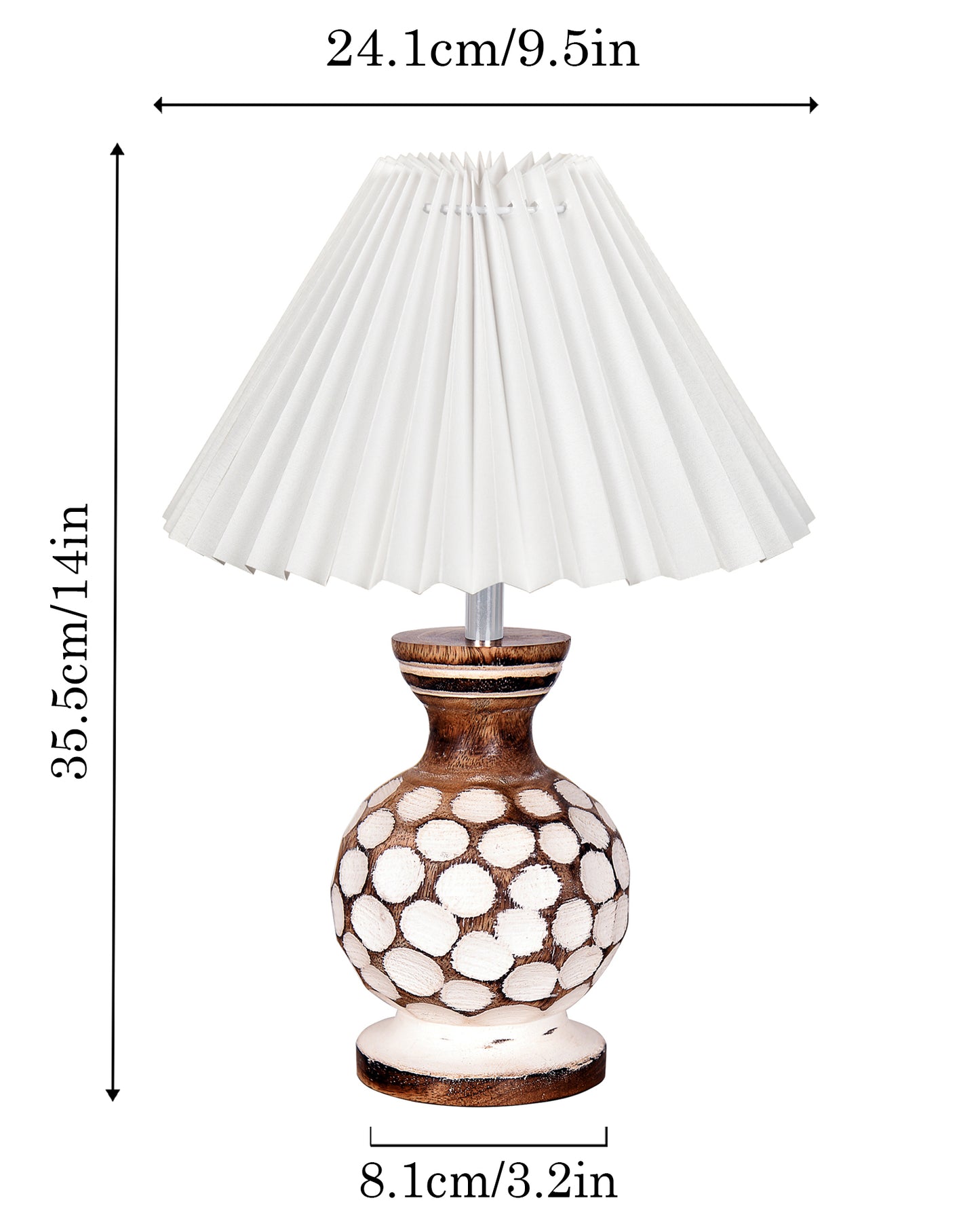 Small Cute Bedside Lamp with Linen Beige Lampshade, Nightstand Lamp for Nursery, Bedroom, Kid Room, Living Room, Light Brown Wooden Base, E27, Carved Ball, Pleated Jute