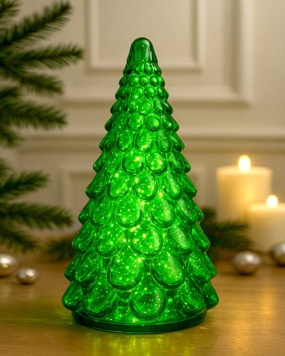Mercury Glass Christmas Tree Xmas Trees Decorations Table Top Light Centerpiece Mantel Window Home Decor Bathroom Party Gift with Fairy Light,