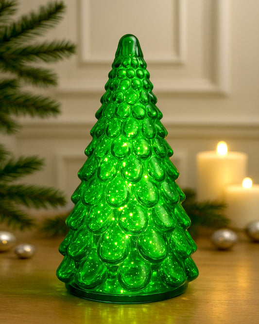 Mercury Glass Christmas Tree Xmas Trees Decorations Table Top Light Centerpiece Mantel Window Home Decor Bathroom Party Gift with Fairy Light,