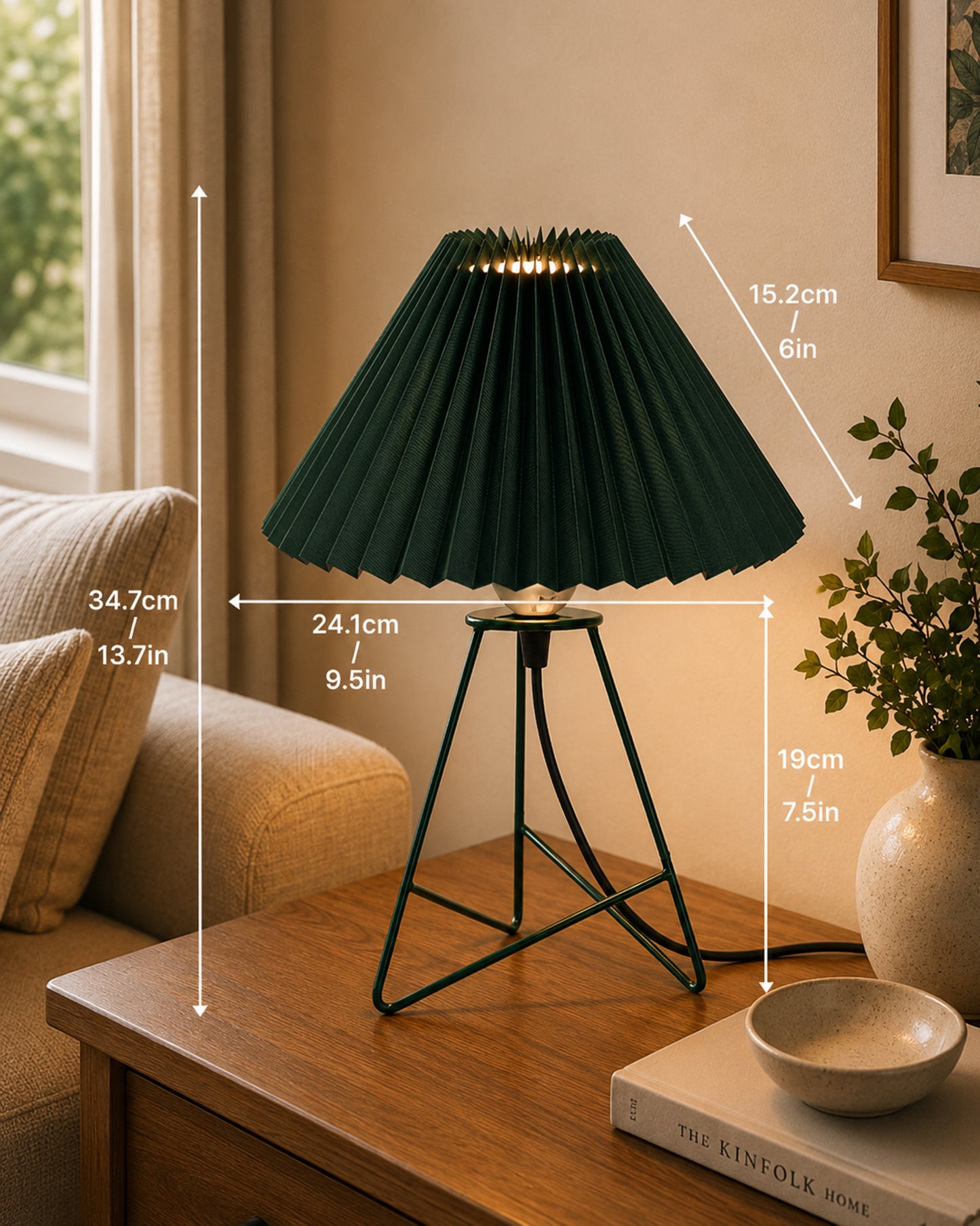 Homesake® Nordic Pleated Table Lamp with Metal Wire Tripod Base | Modern Fabric Bedside Table Lamp, E27 Holder, Decorative Desk Light for Bedroom, Living Room, Study, Office & Home Décor