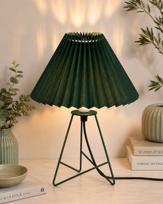 Homesake® Nordic Pleated Table Lamp with Metal Wire Tripod Base | Modern Fabric Bedside Table Lamp, E27 Holder, Decorative Desk Light for Bedroom, Living Room, Study, Office & Home Décor